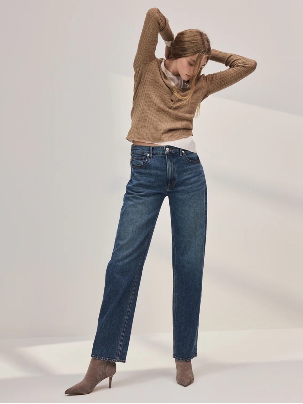 Veronica Bears Jeans Daniela Straight Leg High Rise in Bright Blue